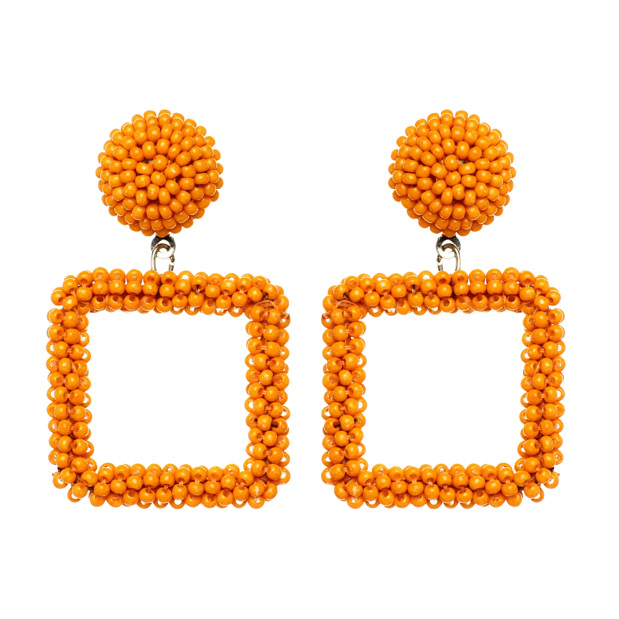 Pendientes de borla con forma cuadrada naranja para niña y mujer, aretes largos elegantes con cuentas, SHJ-7141 en línea