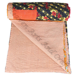 Indian Handmade Kantha Bed <strong>Sheet</strong> Bed Cover Bedspread Floral Quilt Bohemian Decor Ethnic Cover Indian Reversible Hand Stitched - Product Image 6