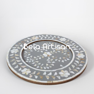 Designer White Floral Pattern Mother of Pearl <strong>Inlay</strong> Tray for Weddings and Diwali Wholesale Options Available - Product Image 1