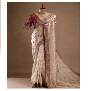 Traditional Indian Silk Saree Elegant sequences and coding Embroidery work Bridal Latest Sare Ethnic Look Party Wear - Product Image 1