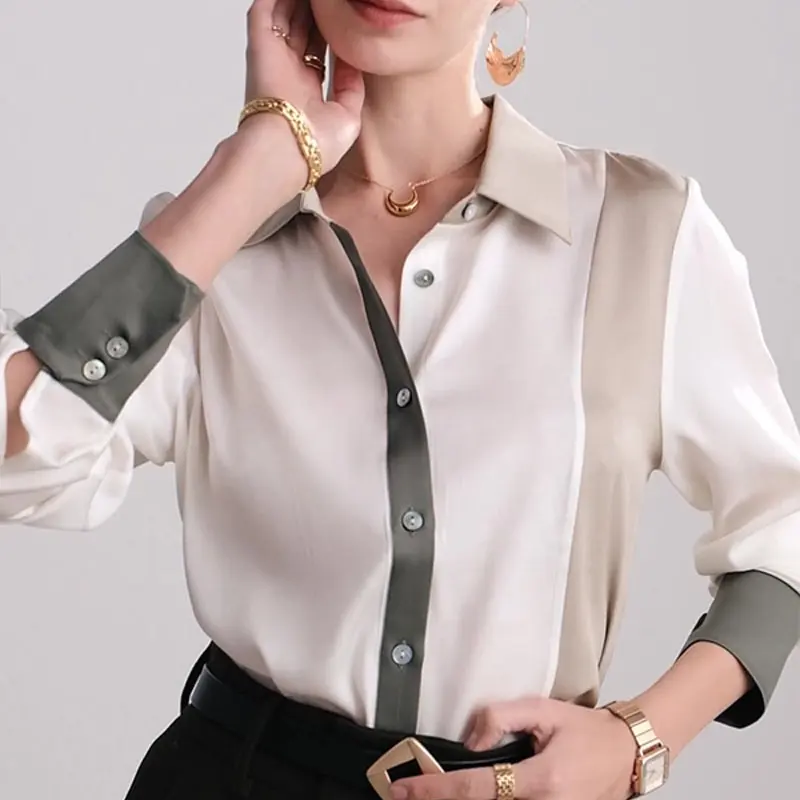 卸売ファッション女性エレガントシルクシャツ長袖ブラウスレディースオフィスブラウスレディースブラウス & シャツ
