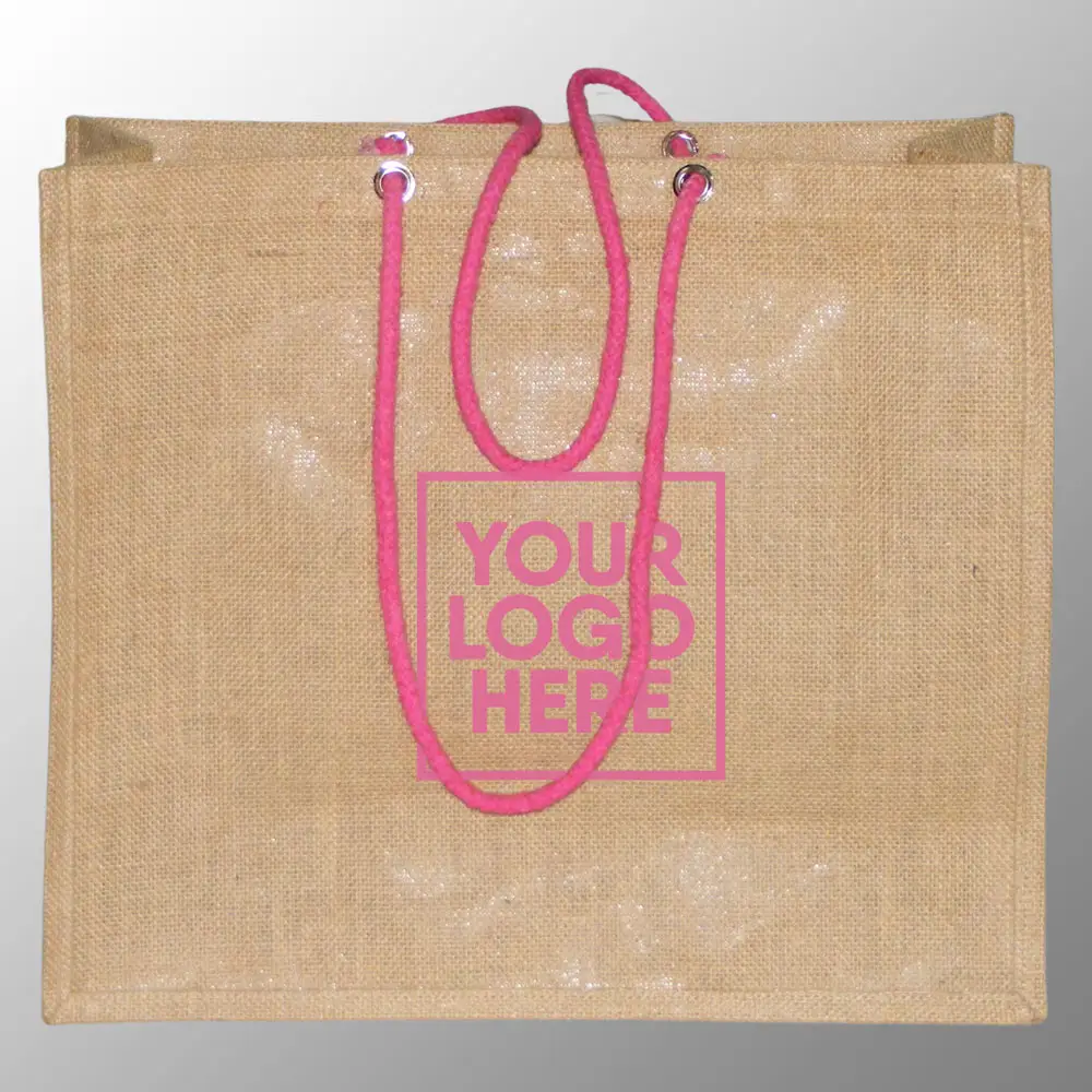 Promoción bolsa de YUTE con asas de cuerda disponible con sus impresiones etiquetas Diseño y logotipos