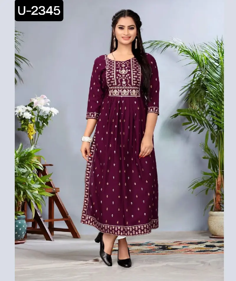 Indian and Pakistani Style Casual Wear Rayon Simple Printed Work Kurtis with Plus Size Available for Women Pakistani Dresses