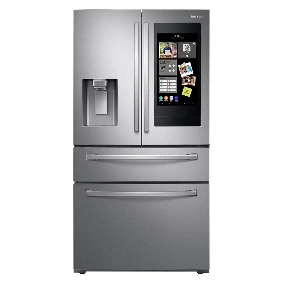 Brand new 28 cu ft 4-Door French Door Refrigerator with 21.5 Touch Screen Family in Stainless Steel