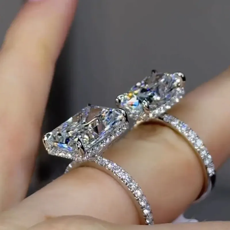 Fiziksel takı mağaza sıcak satış 925 gümüş radyant kesim moissanit elmas nişan yüzüğü özel kadınlar için 3ct 5ct 1 3 4 5 karat