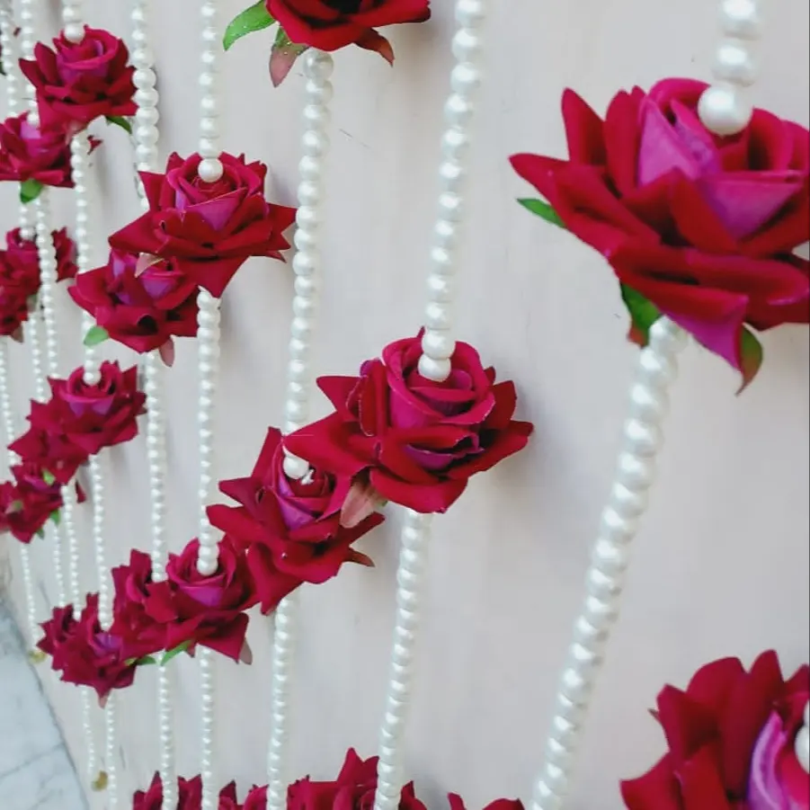 Decorazione ghirlanda di perle rosa Mehendi Haldi Decor decorazione della finestra della parete matrimonio festivo appeso Puja Strings