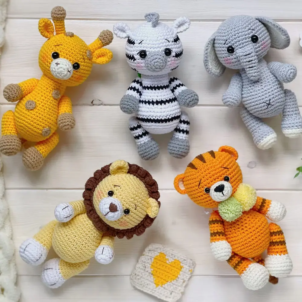 Sıcak tığ Safari hayvan Amigurumi oyuncak el yapımı el örme bebek hediye yenidoğan bebek mevcut ucuz toptan