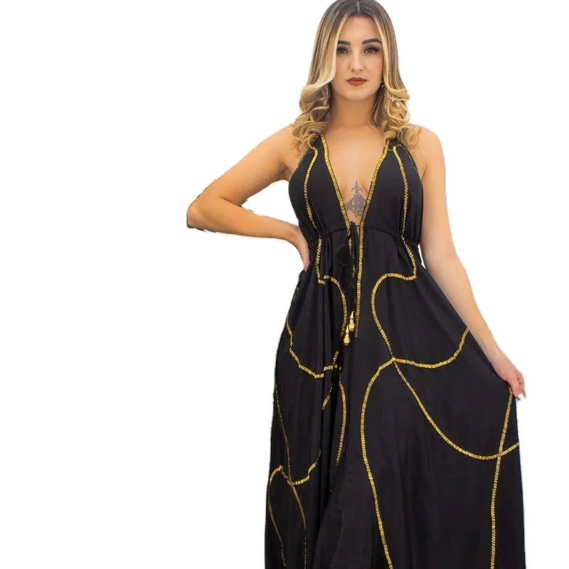 Belo & luxo produto para mulheres design de verão, bordado sem mangas, boho, longo