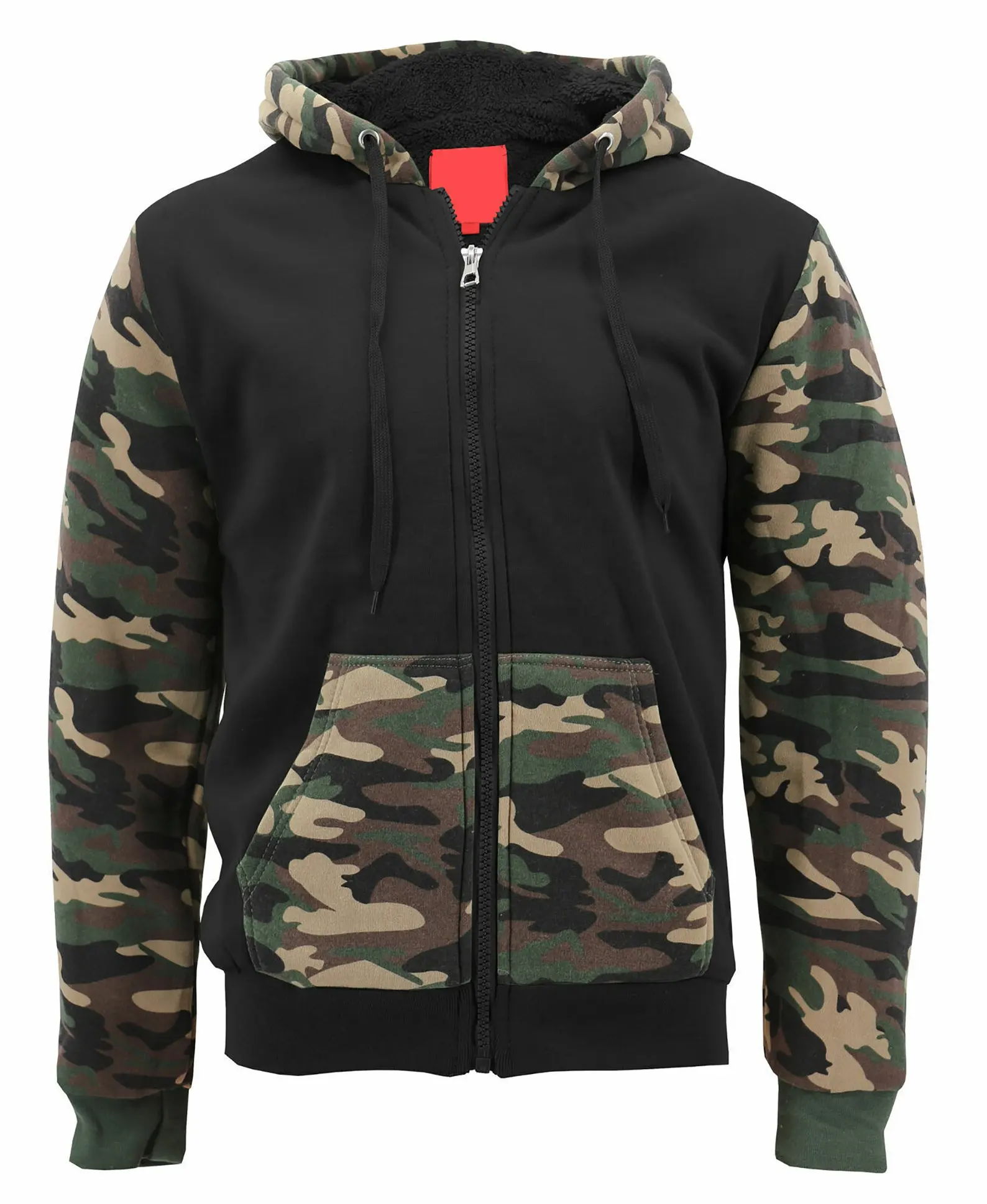 Wholesale Men's Hunting Camo Heavyweight Zip up Hoodie Sherpa Fleece Lining Sweater Jacket Full Camo for Unisex