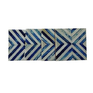 Otantik tasarımcı ev dekor Set ahşap bardak kemik kakma ile 4 adet zeytin mavi masa Mat/Pad ile tutucu taş - Product Image 3