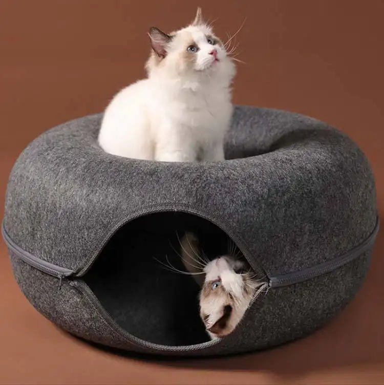 Lit rond pour animaux de compagnie de beignet de ménage de haute qualité pour chat petit Tunnel lit feutre chat grotte nid pour animaux de compagnie