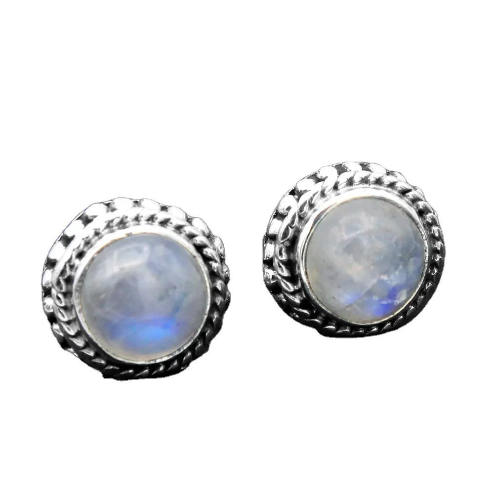 Pendientes pequeños de piedra lunar turquesa, lapislázuli, labradorita, joyería de plata de ley 925, venta al por mayor, exportador en línea