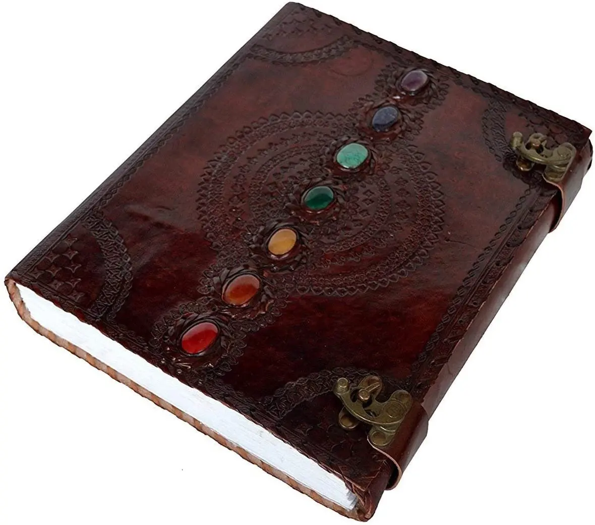 Seven Chakra Medieval Stone Embossed Handmade Jumbo Leather Journal Book of Shadows Notebook Office Diary College Poetry Sketch