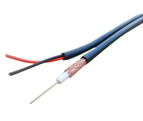 Cable coaxial blanco Siamese RG59, Cable de vídeo + 2 núcleos de alimentación CCTV