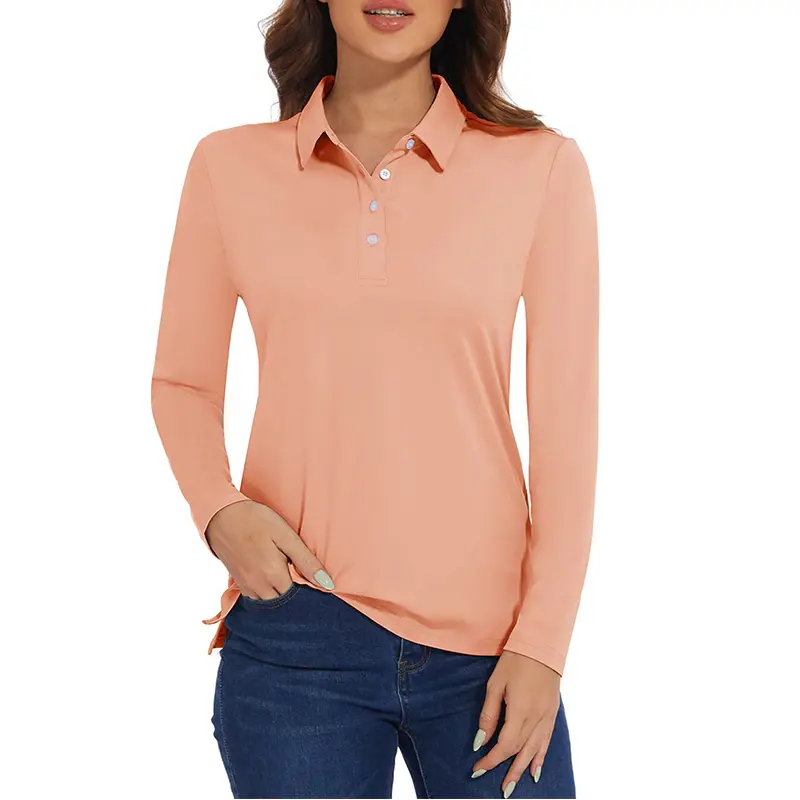 Camiseta de Golf para mujer, manga larga de verano de camisetas polo, secado rápido UPF 50 + protección UV, camisetas ligeras de tenis atléticas