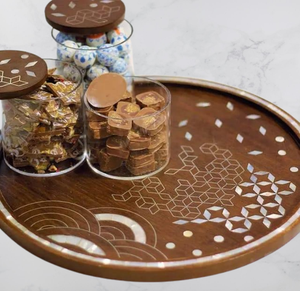 Tradnary İnci kakma ahşap servis tepsisi çikolata servis ve eşantiyon Eid ramazan sedefli ahşap tepsi - Product Image 2