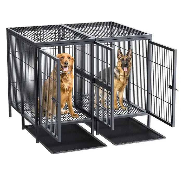 Durável Duplo Dog Kennel Dobrável Dog Crate Kennels para Cães Metal Alta Qualidade Metal Ferro Gaiola Handmade