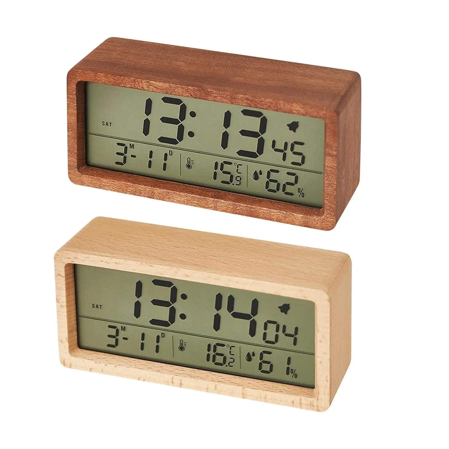Jam Alarm Digital, jam meja elektronik kayu padat Dekorasi Rumah