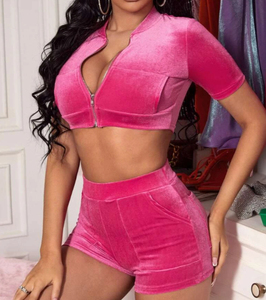 2022 Newly Designed Women's <strong>Pink</strong> Velvet Booty Shorts Custom Wholesale Breathable Solid Velvet Shorts - Product Image 5