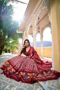 לבן פטולה טוסאר משי rajasthani leenga choli