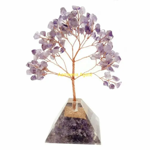 Wholesale Amethyst gemstone tree Orgone pyramid base Reiki Healing Crystals Feng Shui Gemstone trees for home decor