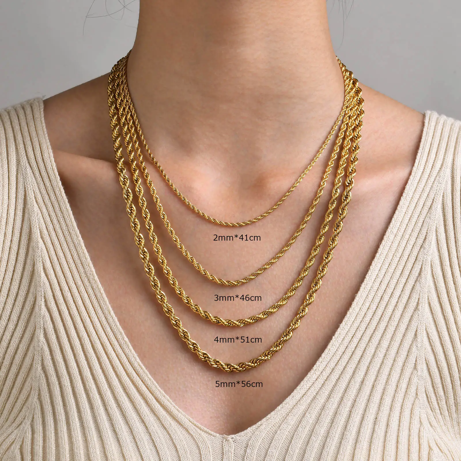 Wholesale 18K Gold 14K Gold Rope Chain Women Necklace Stainless Steel Chains For Jewelry Making