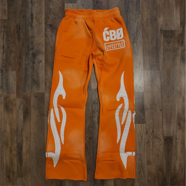 White flare + Orange Sweatpants