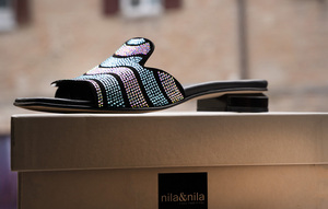 slip on Sandal with Multicolor Strass Leather Insole and Outsole Patent Flat Heel 30 CM Jelly Sandal