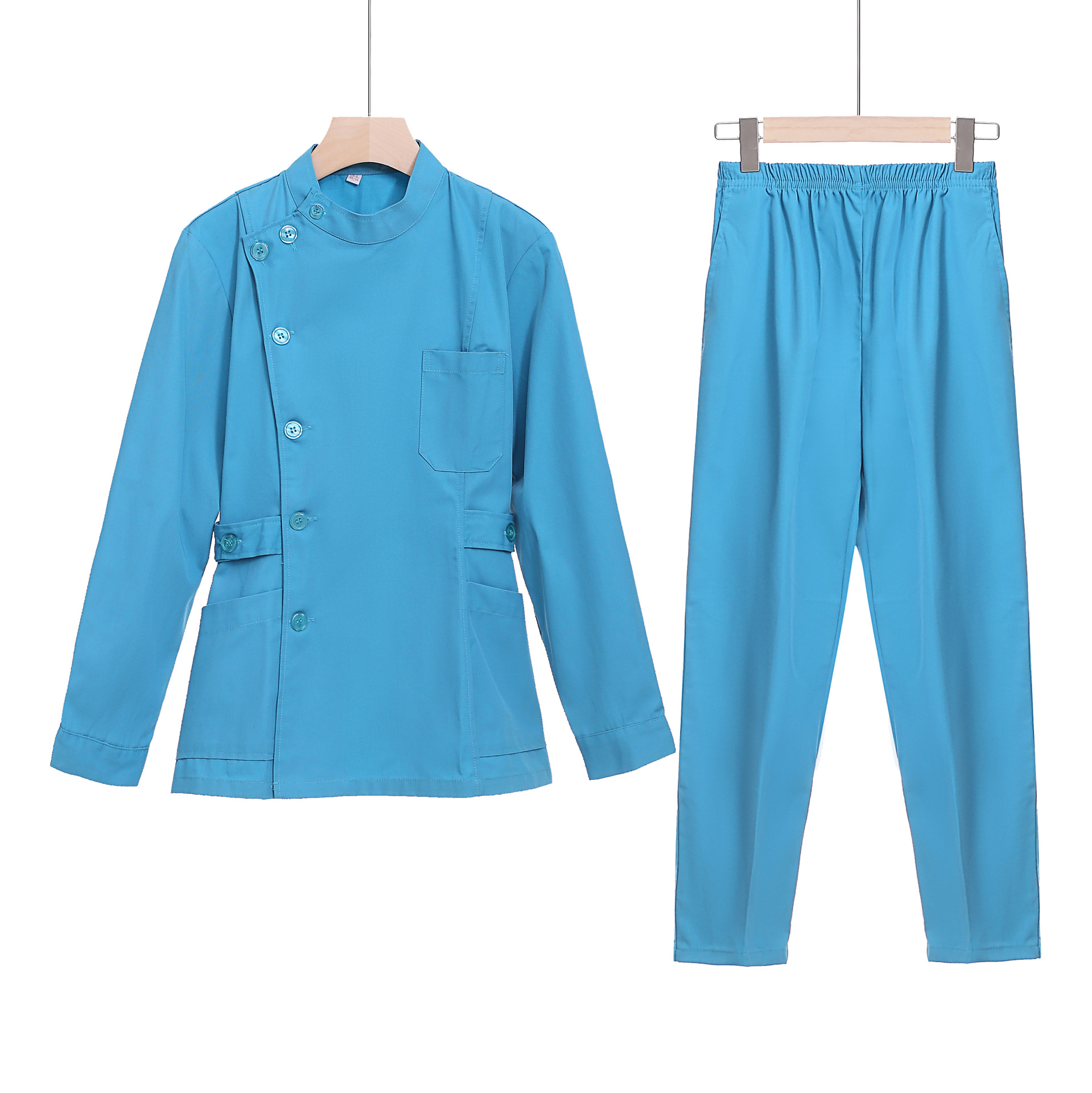 Lake blue partial lapel stand collar suit