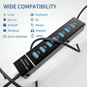Powered USB Hub 7 Ports 3.0 mit einzelnen Switches - 5 Gbit/s Data Hub, Multi-Port-Splitter für PC, LED-Anzeigen und PD-Aufladung