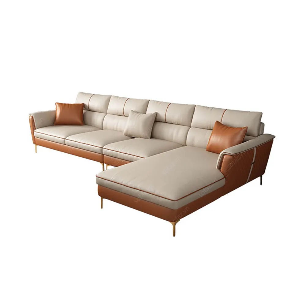 Sofá de canto estofado em couro de alta qualidade, sofá da sala com design moderno e detalhes meticulosamente luxuosos