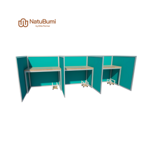 Modern Collaborative Workspace <strong>Computer</strong> <strong>Table</strong> <strong>for</strong> 3 People Plywood Material with HPL Iron Legs &amp; Mobile CPU Aluminium Partition - Product Image 2