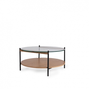 Juego de mesa de centro redonda, mesas laterales anidadas para sala de estar, mesa de madera y Marco de metal resistente, madera natural, color negro - Product Image 1