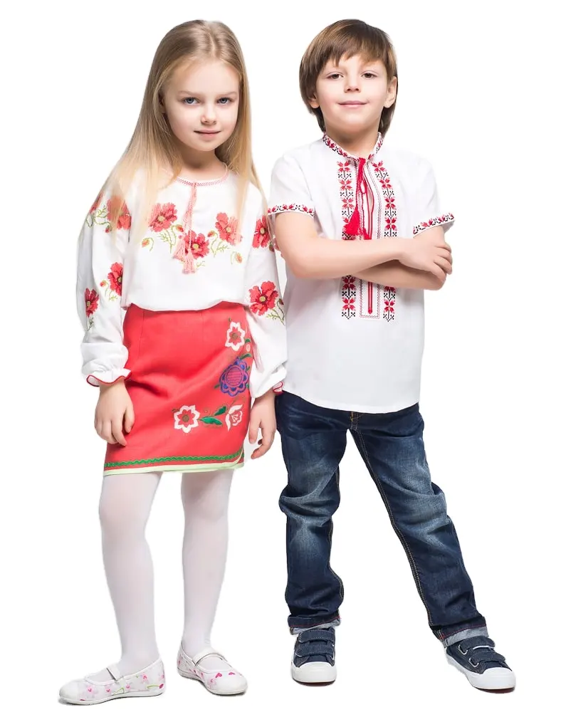Top y camisa a juego bordada de manga larga, tela de algodón, para celebración de cumpleaños, Tops ucranianos