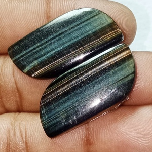 Doğal çift demir kaplan akik gevşek taş kaplan akik cabochon için küpe toplu fiyat akik taş sanat ve dekorasyon için - Product Image 3