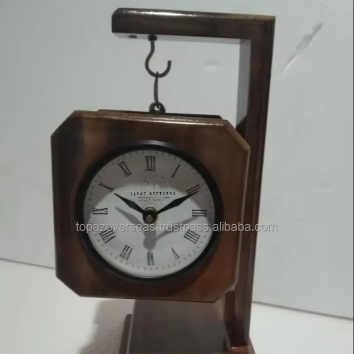 Struttura in legno massello quarzo orologio quadrato in legno per scrivania e arredamento a batteria, Slient orologio da tavolo in legno