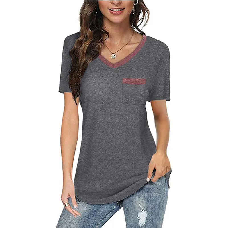 Bestverkopende V-Hals T-Shirt Modieuze Luxe Vrouw T-Shirts Met Aangepaste Afdrukservice Op Groothandelsprijs Fabriek Direct Tarief