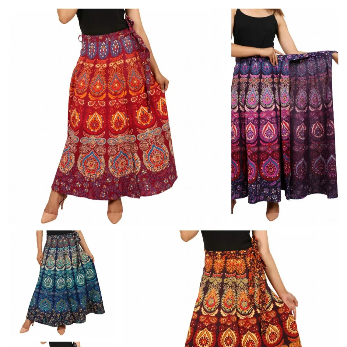 Falda envolvente de algodón multicolor Hippie, falda larga gitana para mujer, falda India para danza del vientre