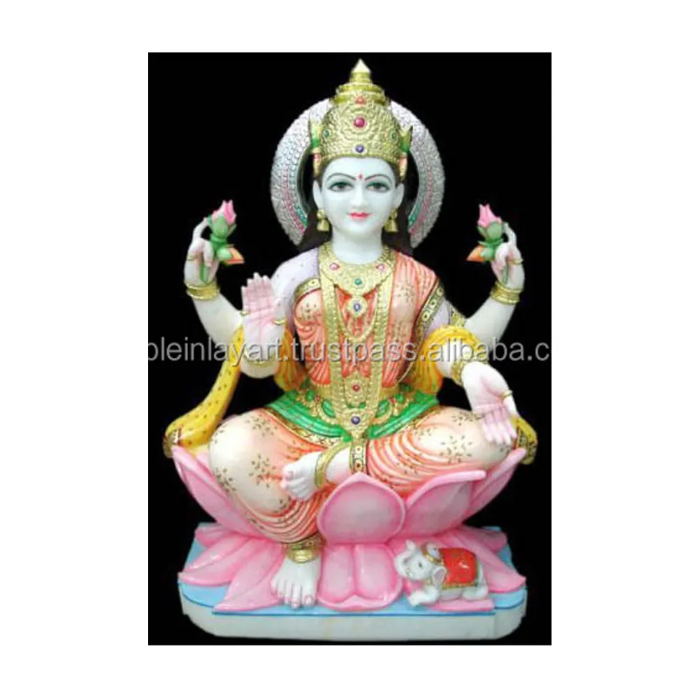 Decoratieve Glossy Wit Marmer Mooie Godin Lakshmi Devi Handwerk Begaafde Item Hindoe Religieuze Aanbidding Doel Voor Tempel