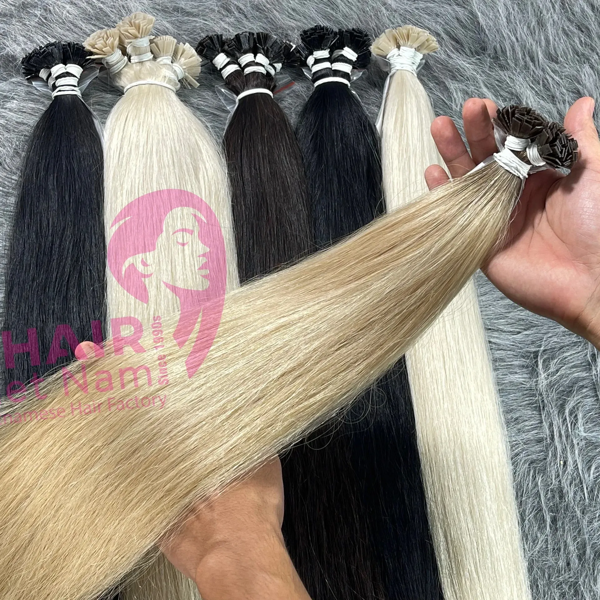 NiceHair Cápsula de queratina natural Extensión de cabello de punta plana preadherida Extensiones de cabello de punta plana Color degradado