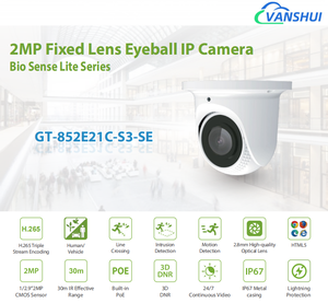 2MP 1/2.9 ''Sensor CMOS Bio Sense Lite Lente fija Sistema de cámara de globo ocular Detección de movimiento humano/vehículo Gran angular True WDR - Product Image 6