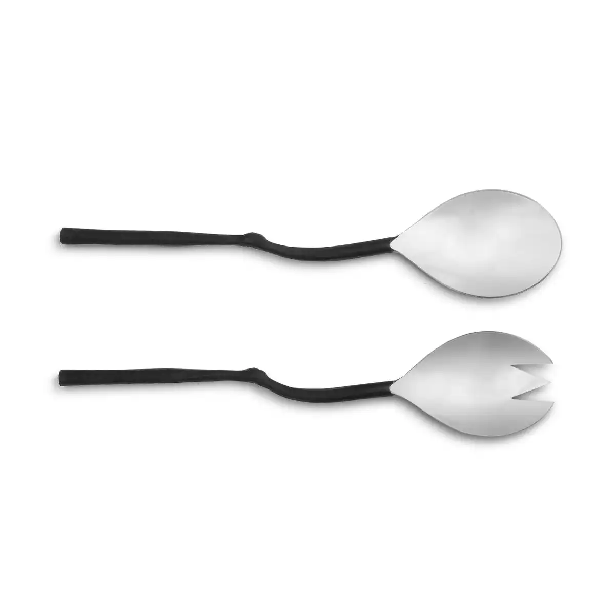 Juego de utensilios de cuchara para servir de acero inoxidable comercial profesional superior con mango negro largo para usos de cocina de hotel y hogar