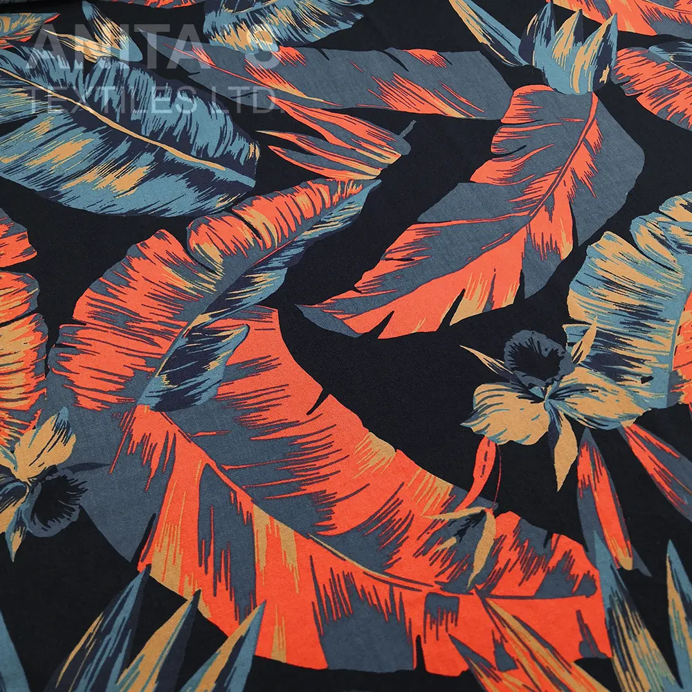 In Stock 100% Viscose Woven Twill Fabric with Tropical Palm Print