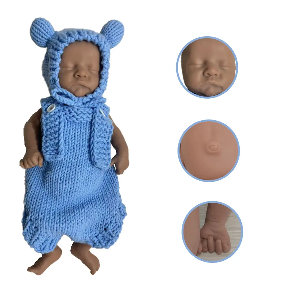 Bebê reborn de silicone com peso de pele preta, brinquedo fofo sem pintura para crianças pequenas, peso de 2,6 kg, 18 polegadas e 44 cm