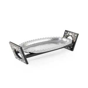 Handmade Hammered Aluminium <strong>Silver</strong> <strong>Plated</strong> Serving <strong>Tray</strong> Bowl Platter With Wooden Natural Finished Base for Fruits Dates Serving - Product Image 3