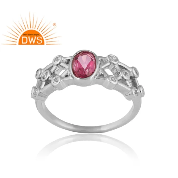 Новый стильный дизайн, 925 серебряное кольцо с палладиевым покрытием, розовый топаз и белый топаз, драгоценный камень для женщин, поставщик ювелирных изделий на заказ