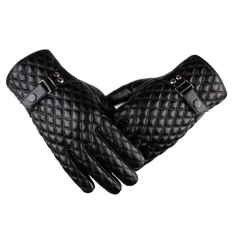 Hot Sale Winter Cold Proof Full Finger Warm Touch Screen Glove Black Leather Gloves For Men