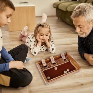 Classic Rustic Wooden Shut the Box 4-in-a-Row Strategy <strong>Game</strong> Set with <strong>Dice</strong> <strong>Toy</strong> for Kids Family and Travel - Product Image 5