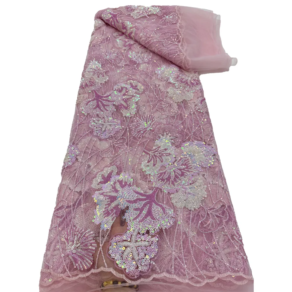 Tela de encaje africano de lujo HFX 2023, tela de encaje de tul bordado francés de alta gama de 5 yardas para vestido de noche de boda para mujer