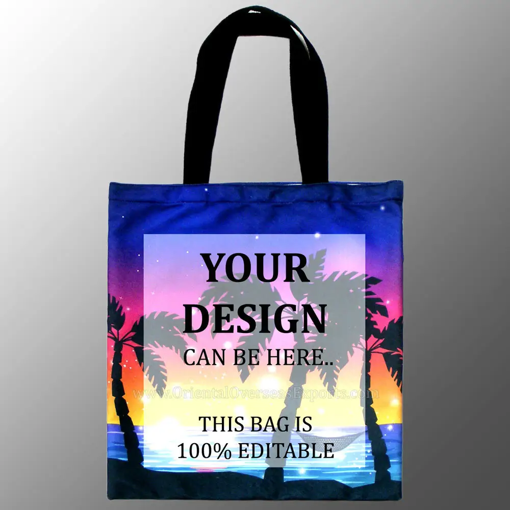 Tam renkli özel baskılı tuval tote çanta hediye çantası marka promosyon plaj çantası tasarım ve kendi baskı online ile sipariş
